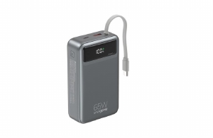 65 W Fast charging power bank with integrated cables, 20000 mAh, black