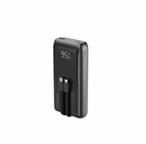20 W Fast charging power bank with integrated cables, 20000 mAh, black